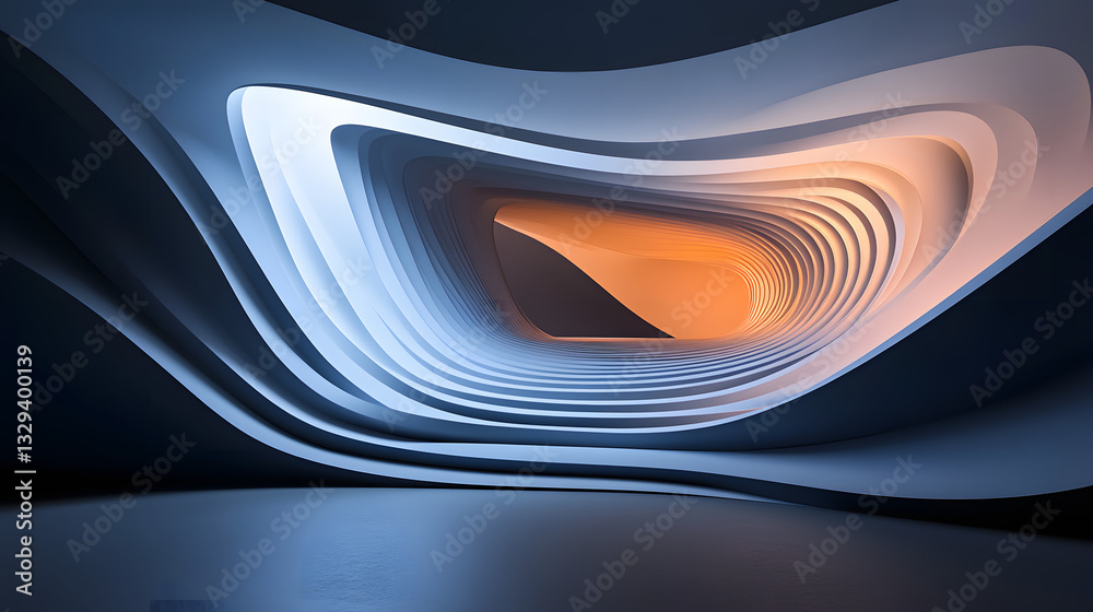 Poster intricate curved tunnel showcasing behavioral fractals with complex patterns forming wave-like struc