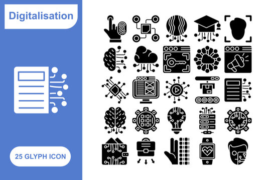 Digitalization Glyph Icon Set, Collection of 25 Digitalization Glyph Icon Set &ndash; 25 Technology, Data, and Network Icons