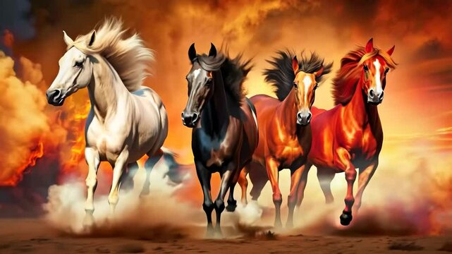 The four horses of the Apocalypse from the Book of Revelation 4K