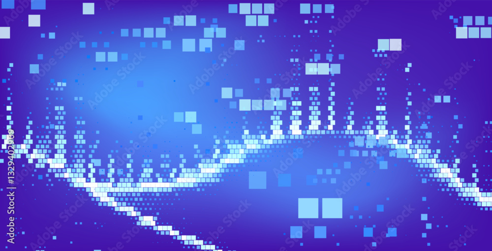 Leinwandbilder digital abstract background featuring a pattern of blue and turquoise squares of varying sizes, scat