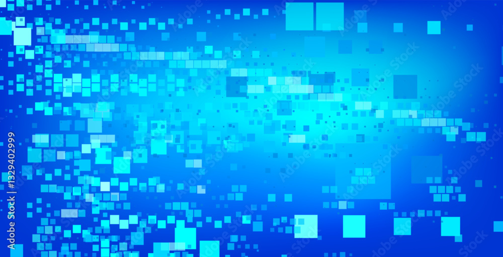 Leinwandbilder digital abstract background featuring a pattern of blue and turquoise squares of varying sizes, scat