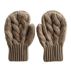 Chunky Knit Mittens in Warm Taupe with Thick Yarn Isolated on Transparent Background