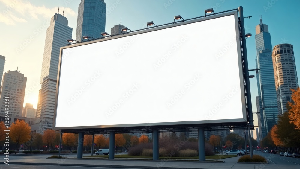 Aufkleber a large blank billboard stands tall in an urban environment. the billboard is positioned in front of