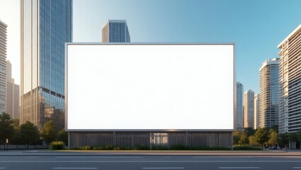 Obraz premium an empty billboard stands prominently in an urban setting, offering a space for advertisements against a backdrop of city buildings