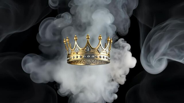 A gold crown surrounded by smoke and steam 4K