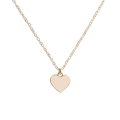 Heart-shaped pendant necklace on a delicate chain, white isolate background.