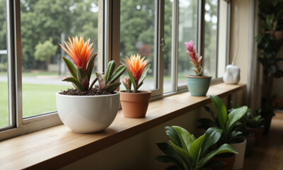 Fototapeta premium Bromeliad (Bromeliaceae family) This tropical plant is popular in South American homes for its unique, brightly colored flowers. Bromeliads are