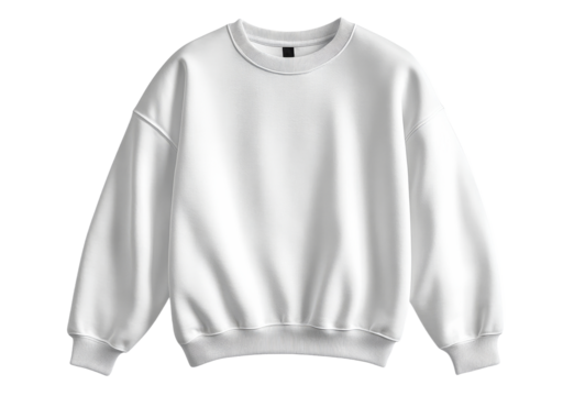 Casual white sweatshirt displayed on transparent background
