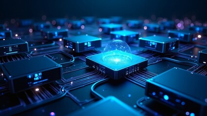 electronic components arranged on a circuit board, emphasizing innovation and technology advancements