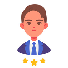 Businessman in suit with star ratings customer feedback vector illustration