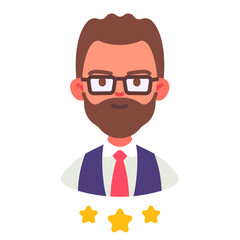 Businessman in suit with star ratings customer feedback vector illustration