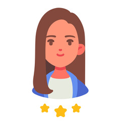 Female person in suit with star ratings representing customer feedback