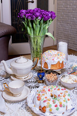 Easter cake cut on the day of Orthodox Easter.