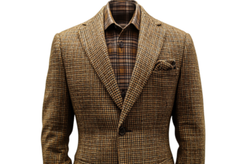 Stylish brown plaid blazer and shirt combination displayed