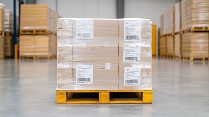 Barcode Scanner Checking Inventory on Pallet in Warehouse Logistics   Efficient Inventory Tracking and Organization in a Commercial Distribution Center