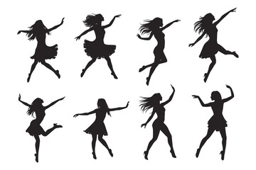 Dancing Women black silhouettes, Vector silhouettes of girls dancing in different positions high quality silhouettes isolated on white background © RK-DESIGNER