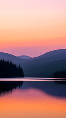 Fototapeta premium Tranquil Sunset Over Majestic Mountain Range with Reflections on a Serene Lake