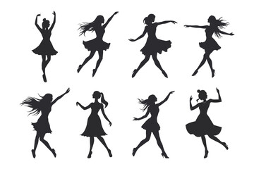 Dancing Women black silhouettes, Vector silhouettes of girls dancing in different positions high quality silhouettes isolated on white background © RK-DESIGNER