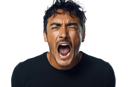 Man expressing strong emotions with a wide open mouth