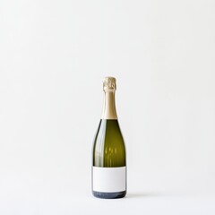 Green Champagne Bottle with Blank White Label on White Background