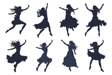 Dancing Women black silhouettes, Vector silhouettes of girls dancing in different positions high quality silhouettes isolated on white background © RK-DESIGNER