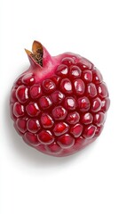 Ripe Red Pomegranate Fruit Close Up, Brightly Lit, White Background