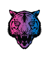 Evil tiger head. Original vector illustration in vintage style. T-shirt design.