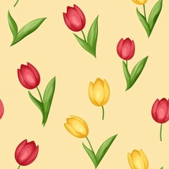 Obraz premium Colorful Springtime Tulips in Delicate Pink, Red, and Yellow on a Soft Background for Nature Inspired Decor