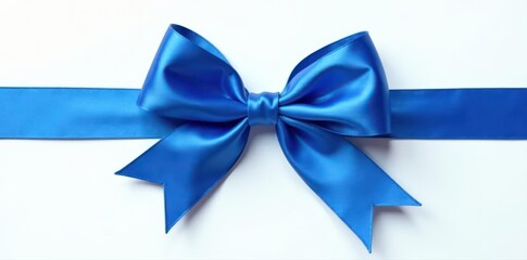 A vibrant, tied blue satin bow, isolated on pure white , photography, shiny, element