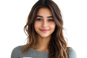 Smiling woman with long brown hair and casual attire