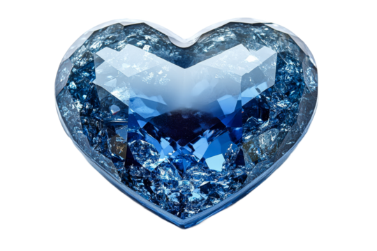 Blue heart shaped crystal with a transparent background