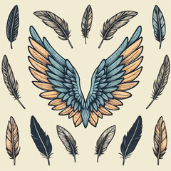 Obraz premium vector illustration of wigs with feathers