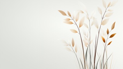 Dried Plants Botanical Illustration Muted Tones, Beige, Brown, and