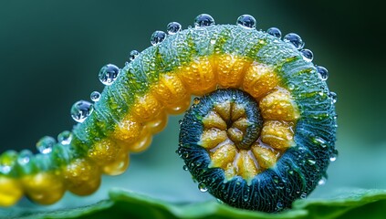 Dew-Covered Spiral Leaf Macro Photography Nature's Abstract Art