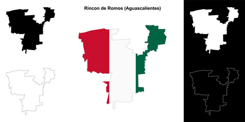 Rincon de Romos municipality (Aguascalientes) outline map set