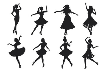 Dancing Women black silhouettes, Vector silhouettes of girls dancing in different positions high quality silhouettes isolated on white background © RK-DESIGNER