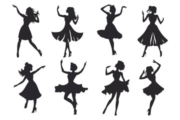 Dancing Women black silhouettes, Vector silhouettes of girls dancing in different positions high quality silhouettes isolated on white background © RK-DESIGNER