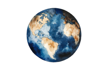 Watercolor earth illustration on transparent bg