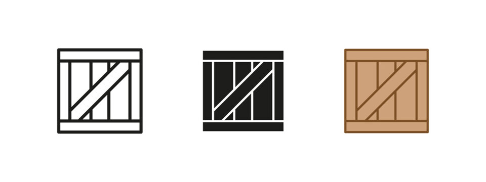 Wooden crate icon. Cargo container for storage and transport vector illustration. Freight and packaging symbol. Warehouse, shipment and logistics concept. Supply chain and rustic wooden box pictogram.