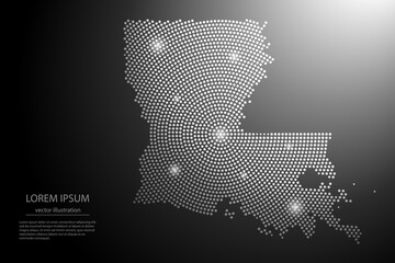 Abstract image Louisiana map from point Gray and glowing stars on a dark background. Vector illustration eps 10.