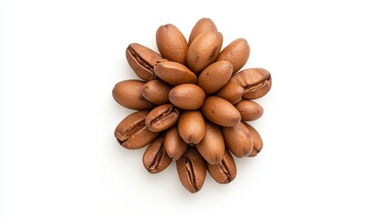 Roasted Coffee Beans Arranged in Circular Pattern on White Background