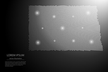 Abstract image North Dakota map from point Gray and glowing stars on a dark background. Vector illustration eps 10.