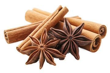 Cinnamon sticks and star anise on a transparent background