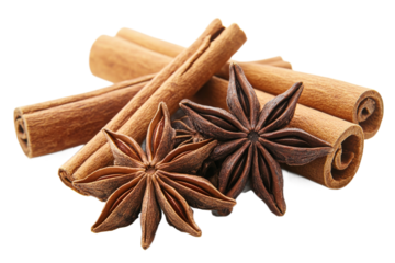 Cinnamon sticks and star anise on a transparent background
