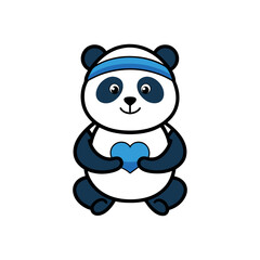 Cute baby panda character playing with bamboo in a fun and cute design, representing wildlife and nature, with a black and white color scheme, perfect for an illustration or toy design