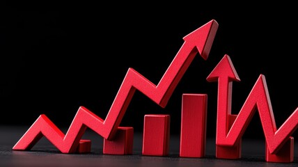 A vibrant red graph shows an upward trend, symbolizing growth and progress in a business or financial context against a dark background.
