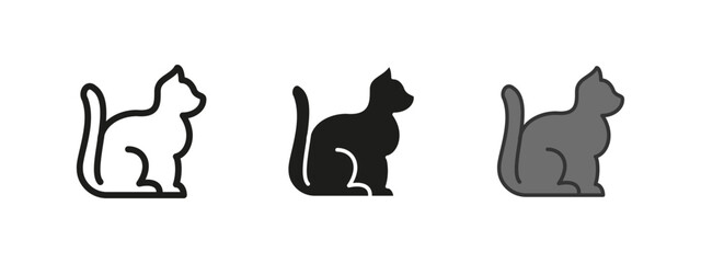 Cat icon. Sitting feline with curved tail vector illustration. Domestic pet symbol with sleek silhouette. Cute and friendly animal pictogram. Adorable mammal and pet care concept.