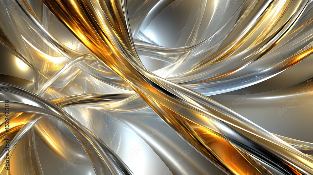 Poster intricate metallic background featuring complex shapes and multi-layered forms against a neutral bas