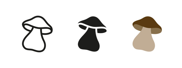 Mushroom icon. Edible forest fungi with broad cap vector illustration. Natural and organic food symbol. Nutritious ingredient for cooking. Wild plant and gourmet delicacy concept.