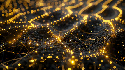 Naklejka premium Abstract Network Connection with Glowing Nodes on a Dark Background for Digital Technology and Modern Communication